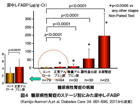 図4 糖尿病性腎症のステージ別にみた尿中L-FABP