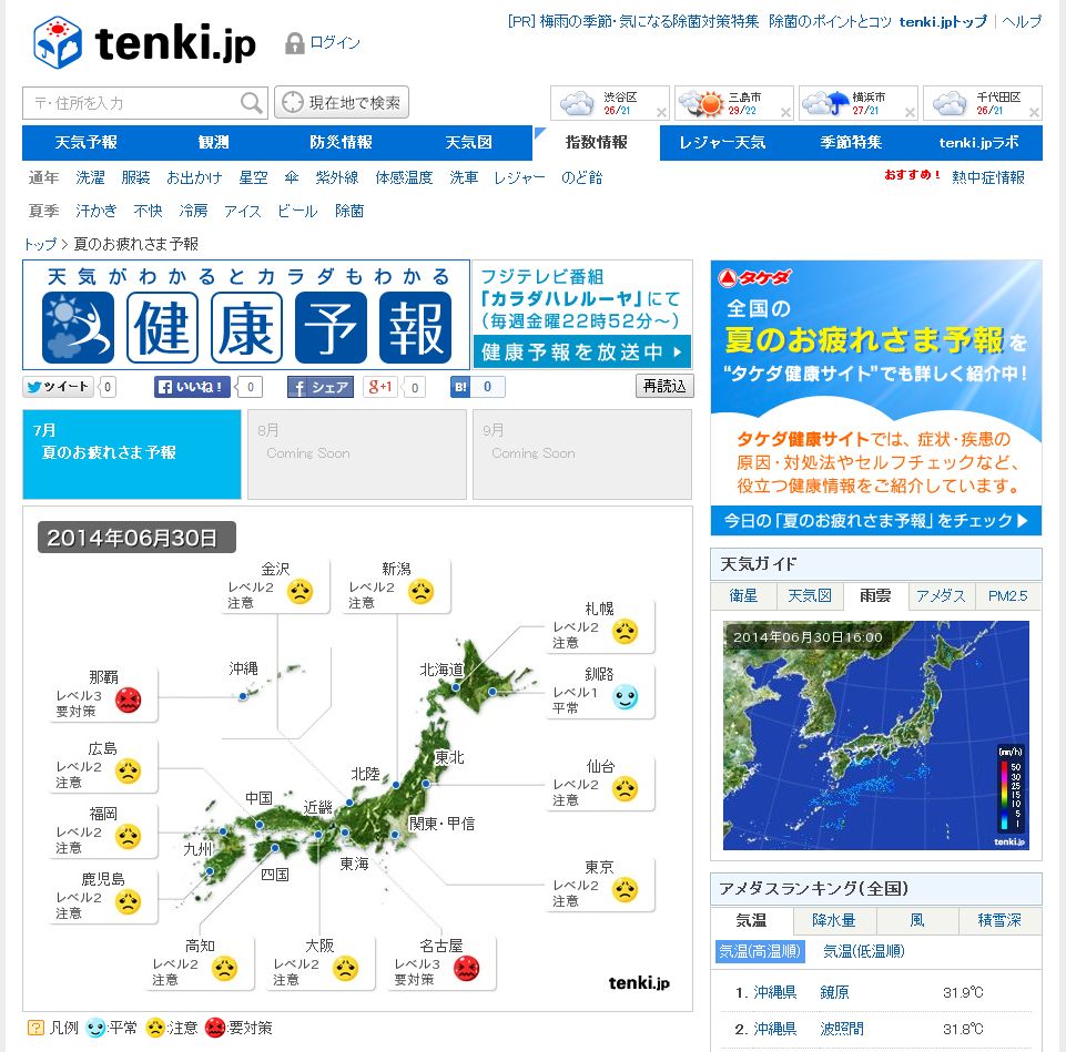 夏バテの可能性などを確認できる「健康予報」を提供　日本気象協会